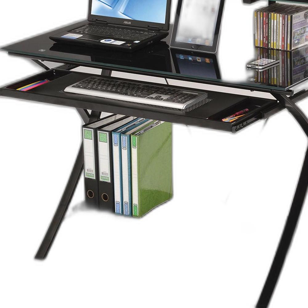 Sleek Black Glass Computer Desk