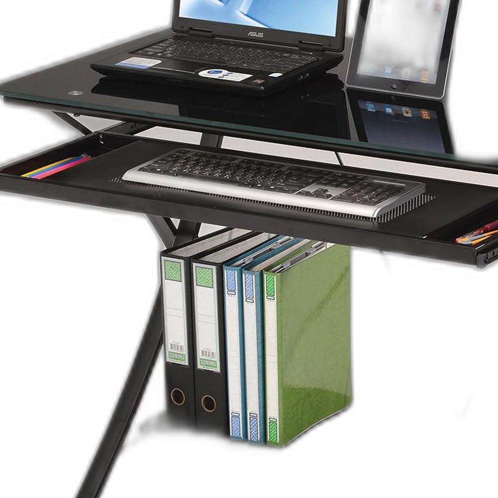 Sleek Black Glass Computer Desk