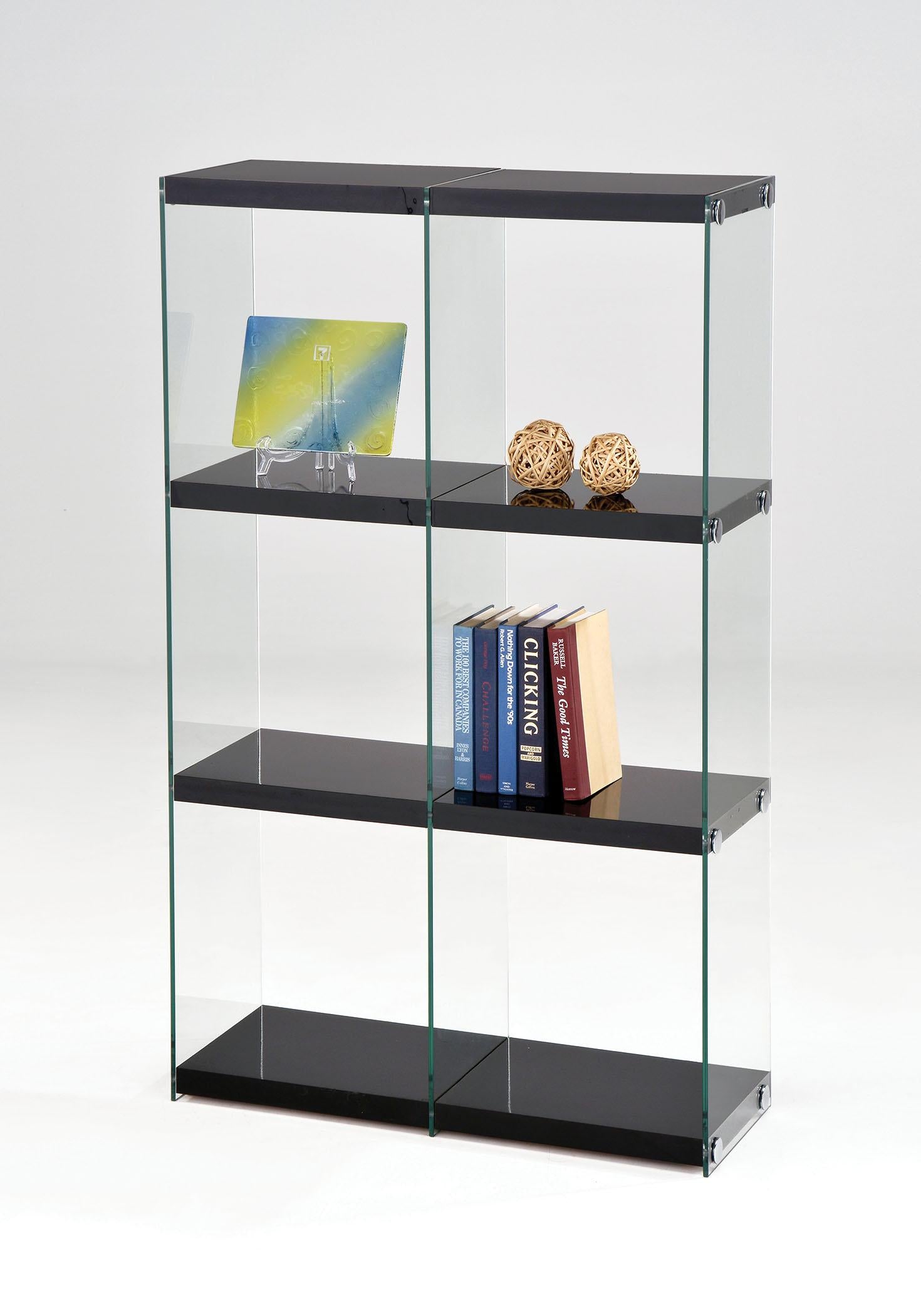 Bookcase Black  Clear Glass - Mdf Poly  Glass Black  Clear Glass