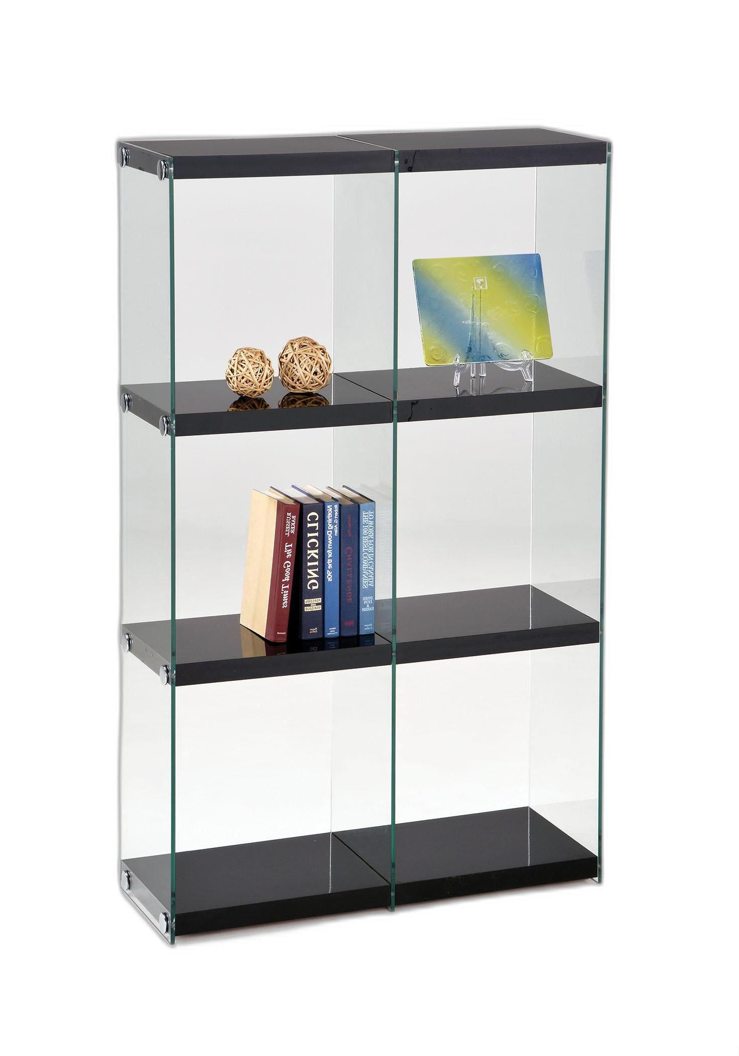 Bookcase Black  Clear Glass - Mdf Poly  Glass Black  Clear Glass