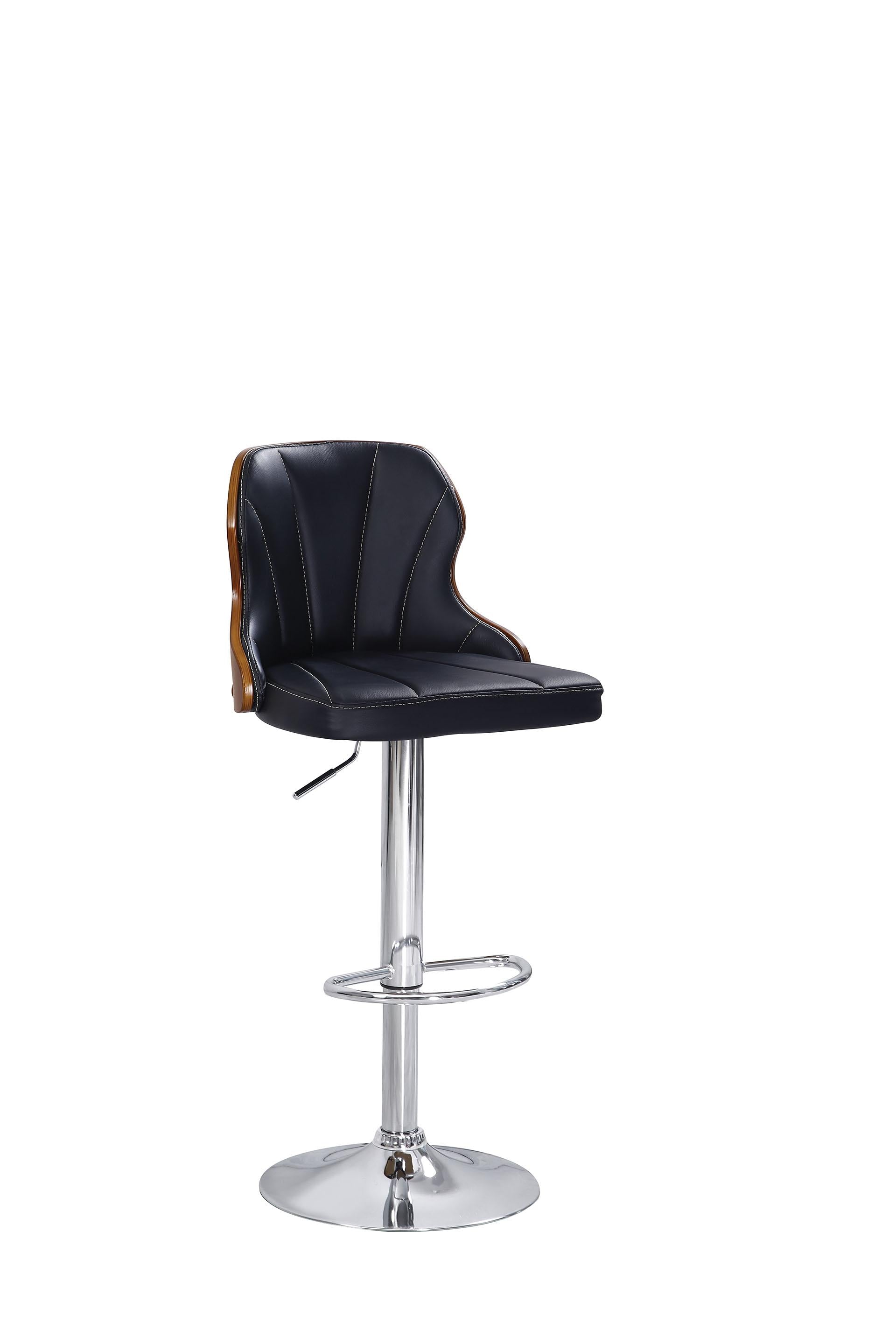 Adjustable Stool with Swivel (Set-2), Black PU & Chrome - PU, Plywood, FR Foam Black PU & Chrome