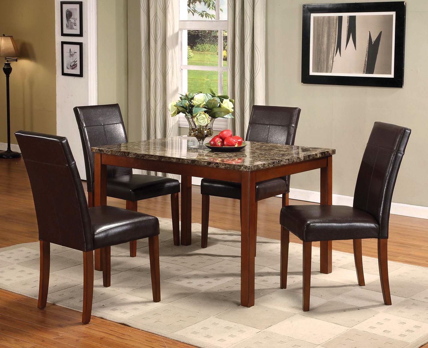 Portland 5Pc Pack Dining Set, Brown Faux Marble & Cherry