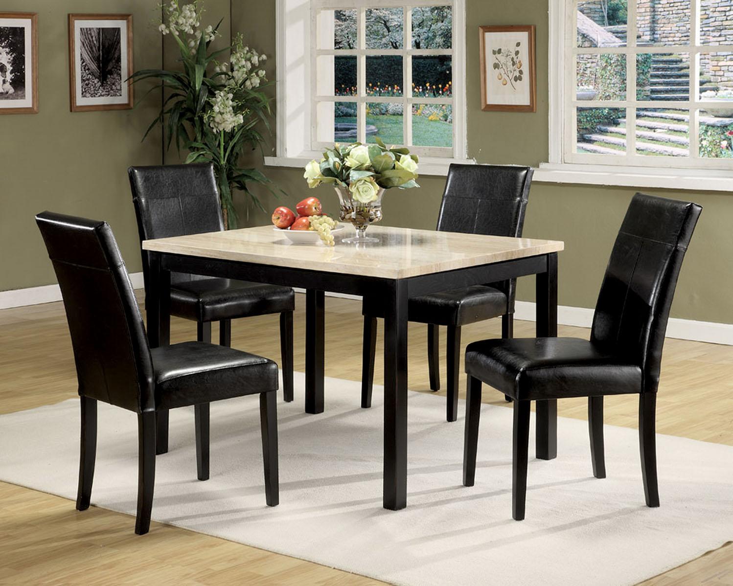 Portland 5Pc Pack Dining Set, White Faux Marble & Black