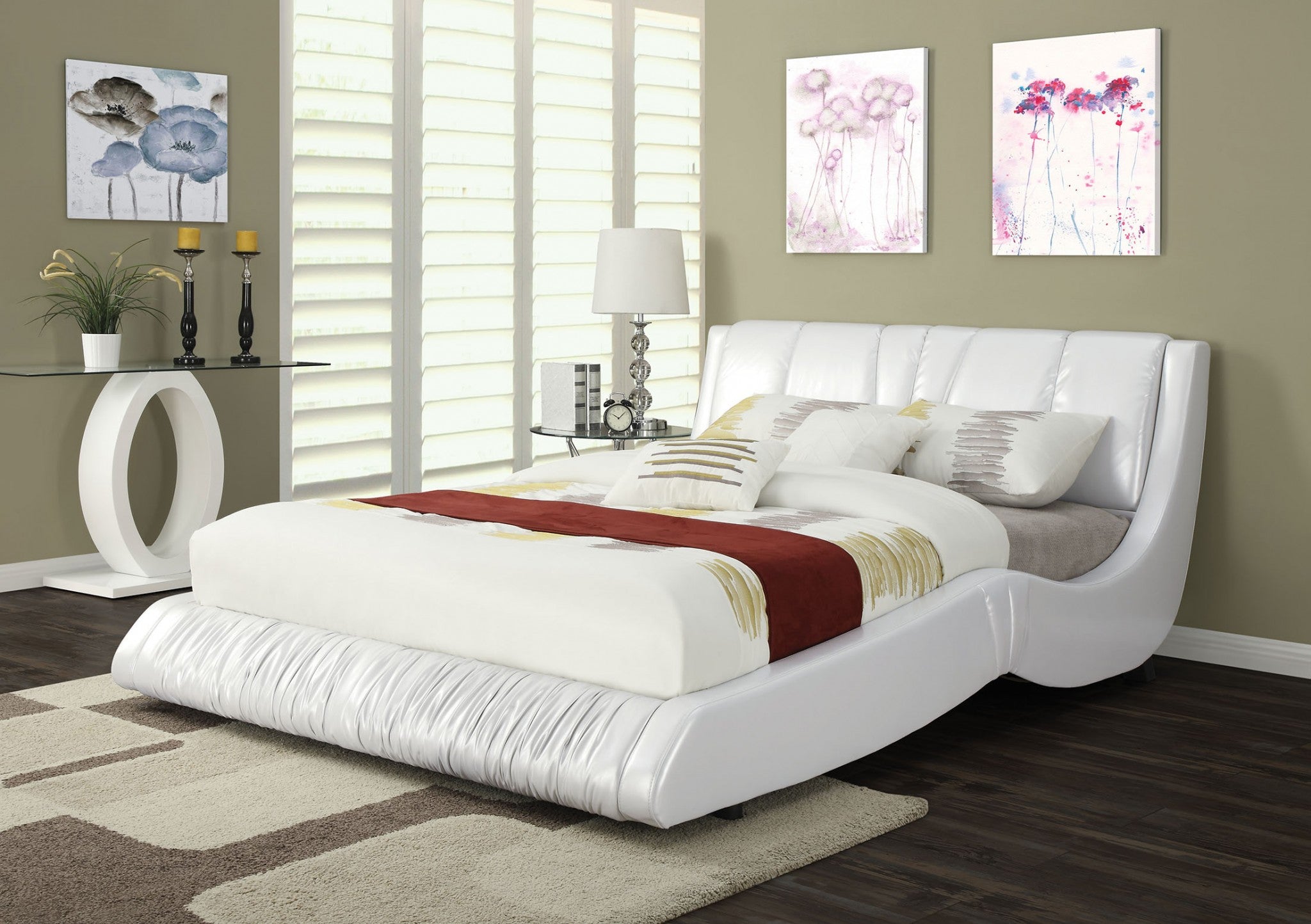 Queen Bed, Ivory PU - PU, CA Foam (TB117) Ivory PU