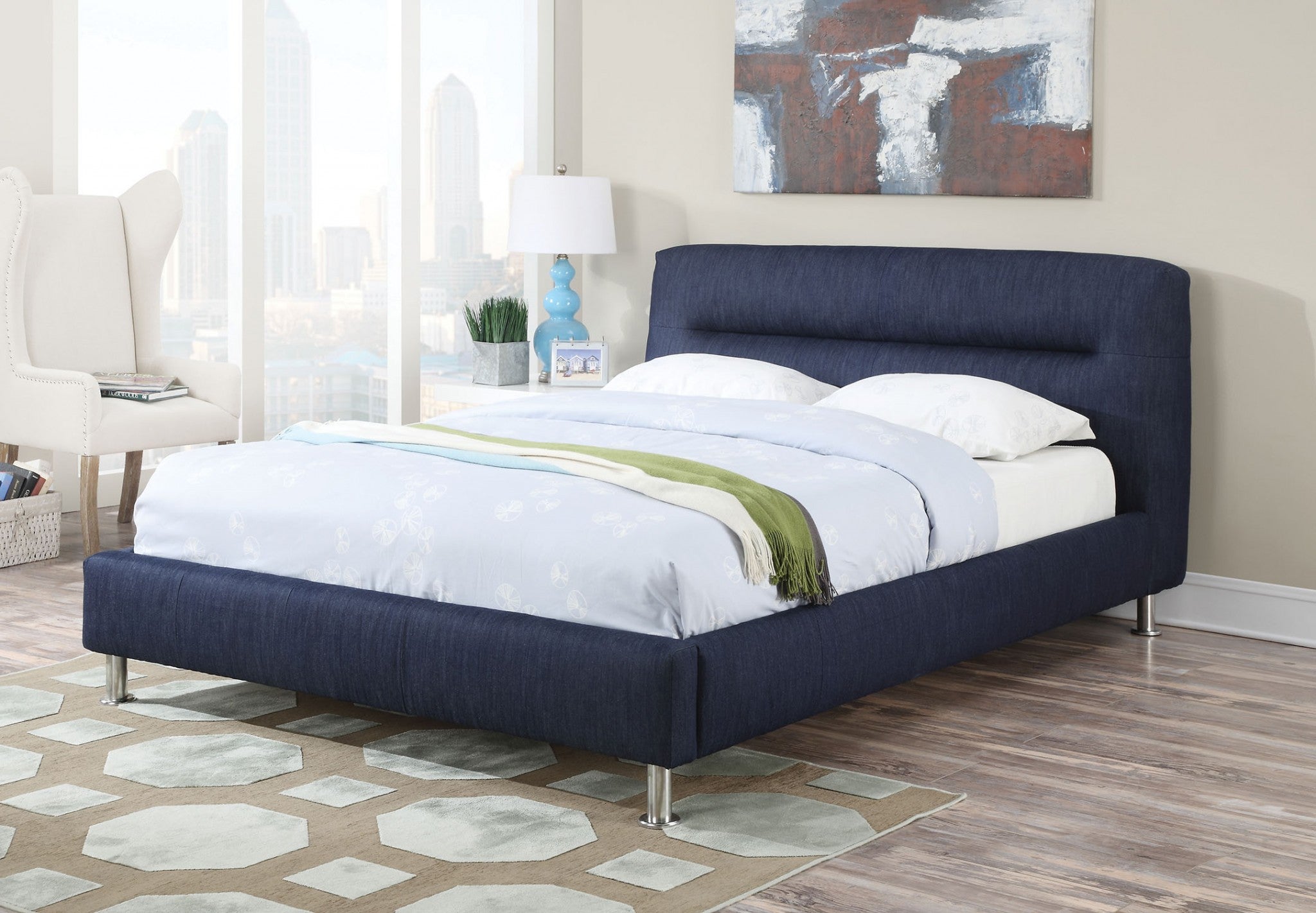 Queen Bed, Blue Denim - Denim Fabric, Ca Foam (Tb Blue Denim Default Title