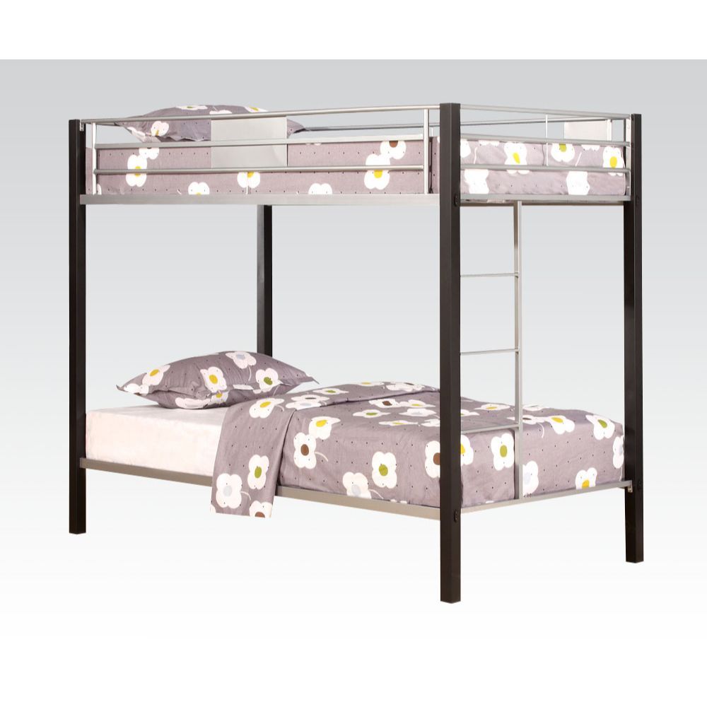 79" X 42" X 65" Twin Over Twin Silver And Brown Coffee Metal Tube Bunk Bed Default Title