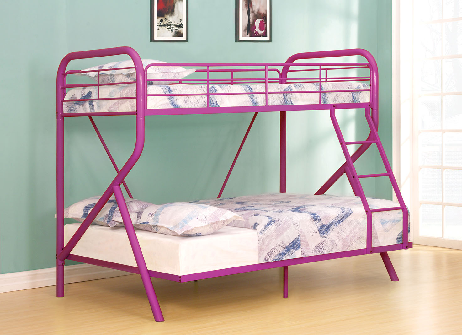 Twin/Full Bunk Bed, Purple - Metal Tube (Steel) Purple