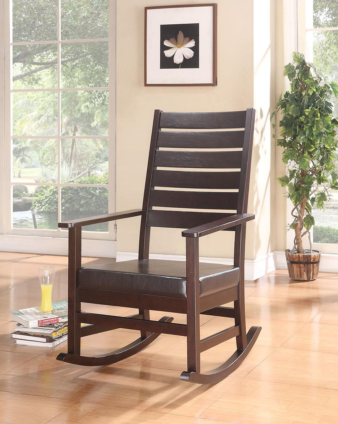 Rocking Chair, Cappuccino PU - Rubber Wood, Plywood & PU Cappuccino PU