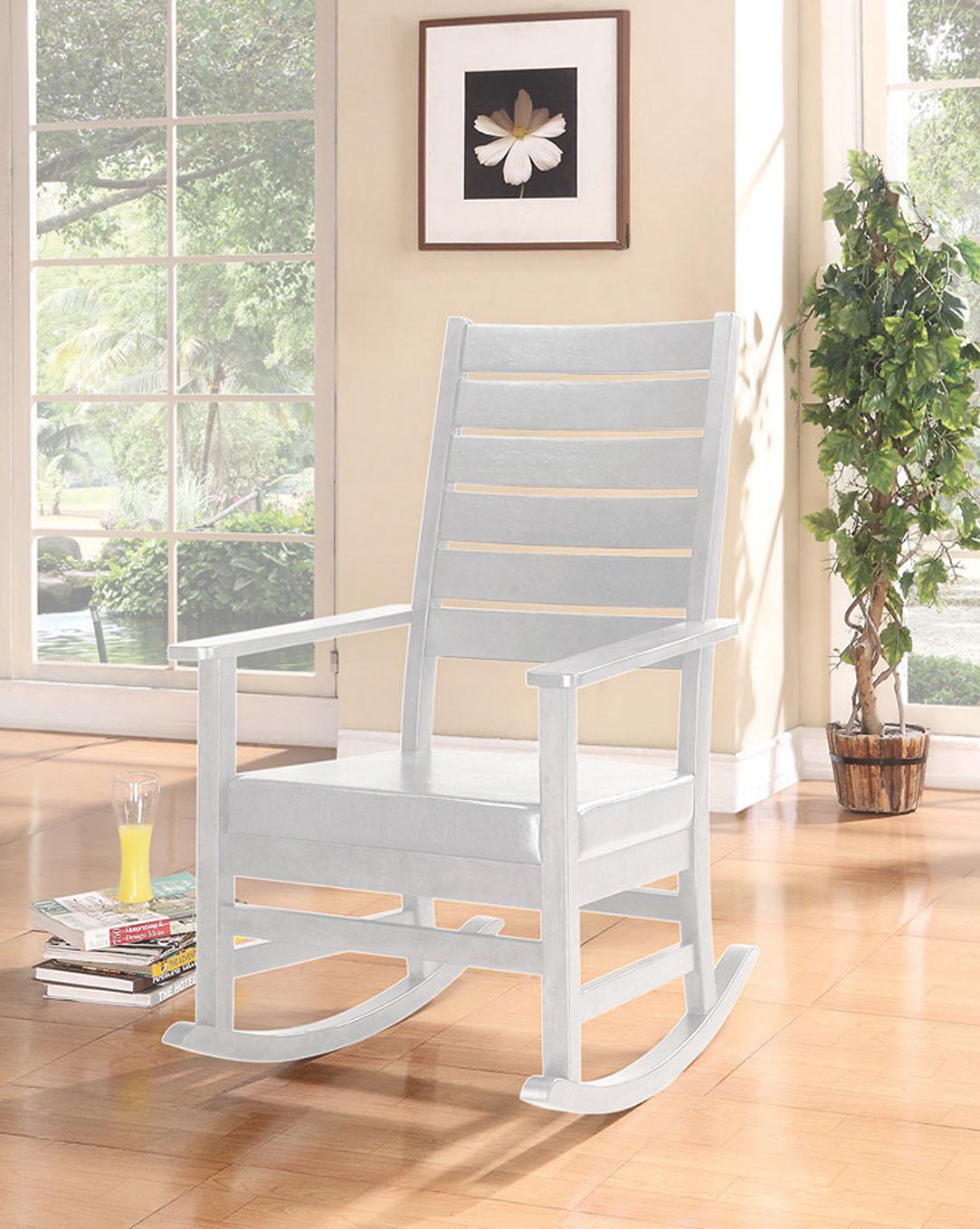 Rocking Chair, White Pu - Rubber Wood, Plywood & Pu White Pu