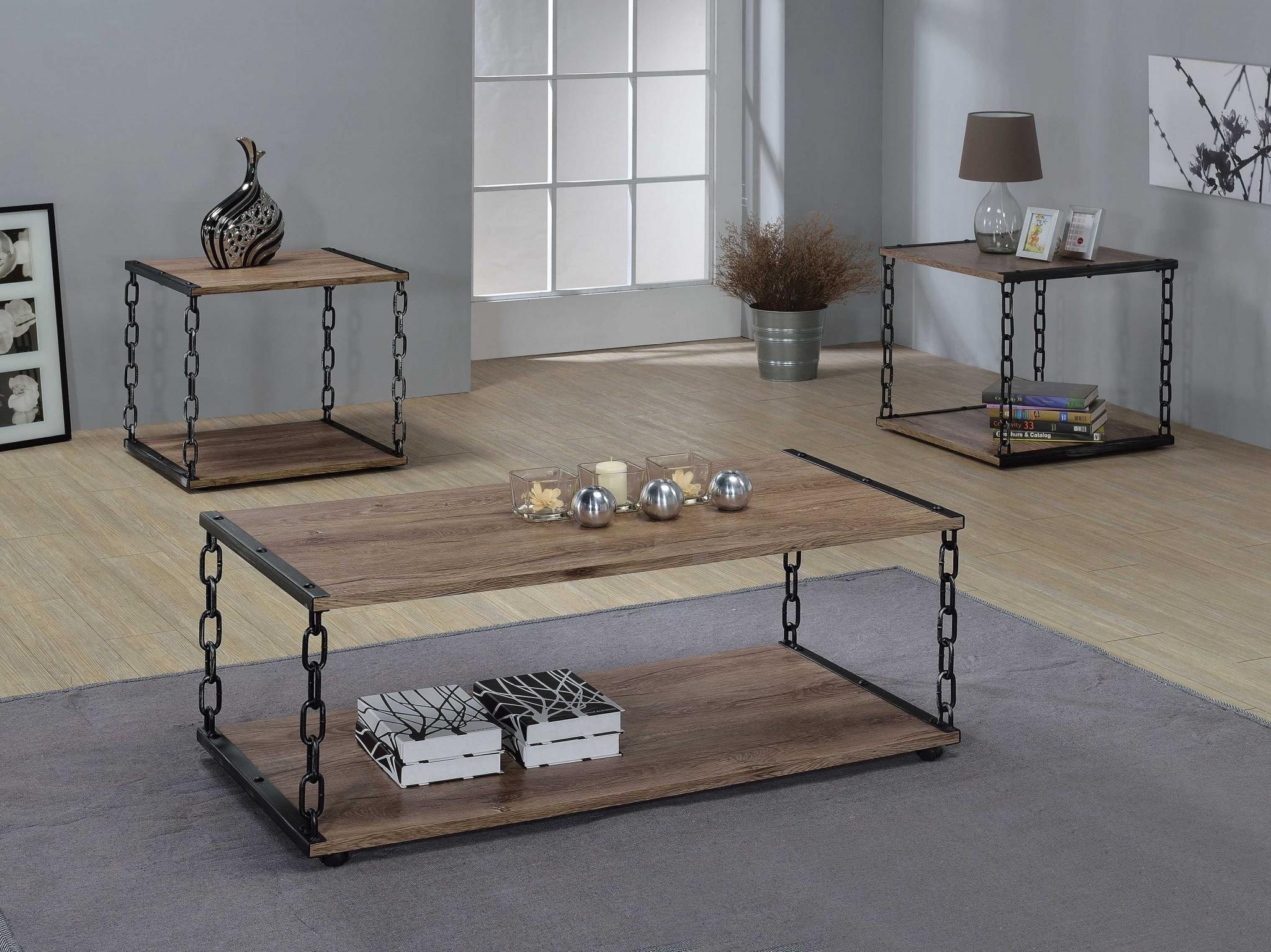 Coffee Table, Rustic Oak & Antique Black - Particle Board, Melamine  Rustic Oak & Antique Black