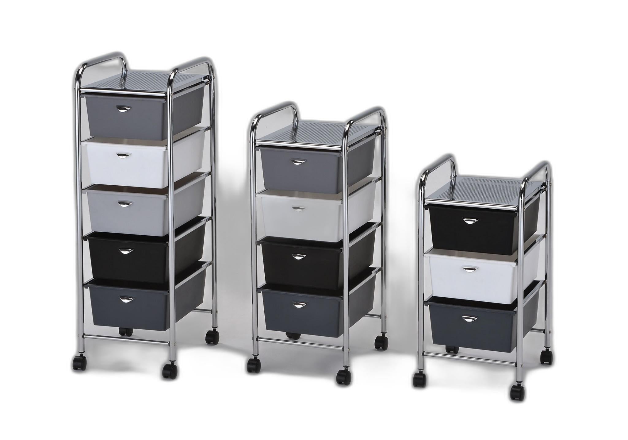 Achromatic Three Drawer Rolling Storage Cart