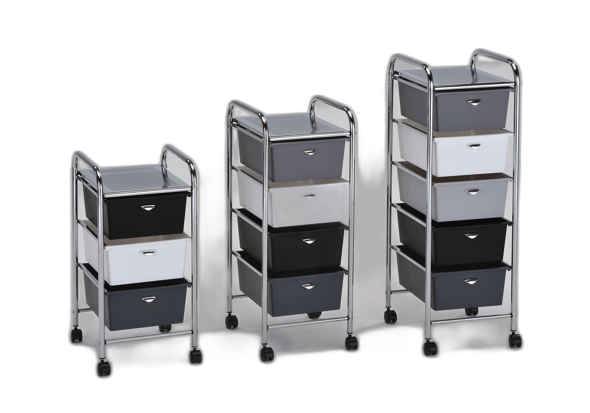 Achromatic Three Drawer Rolling Storage Cart