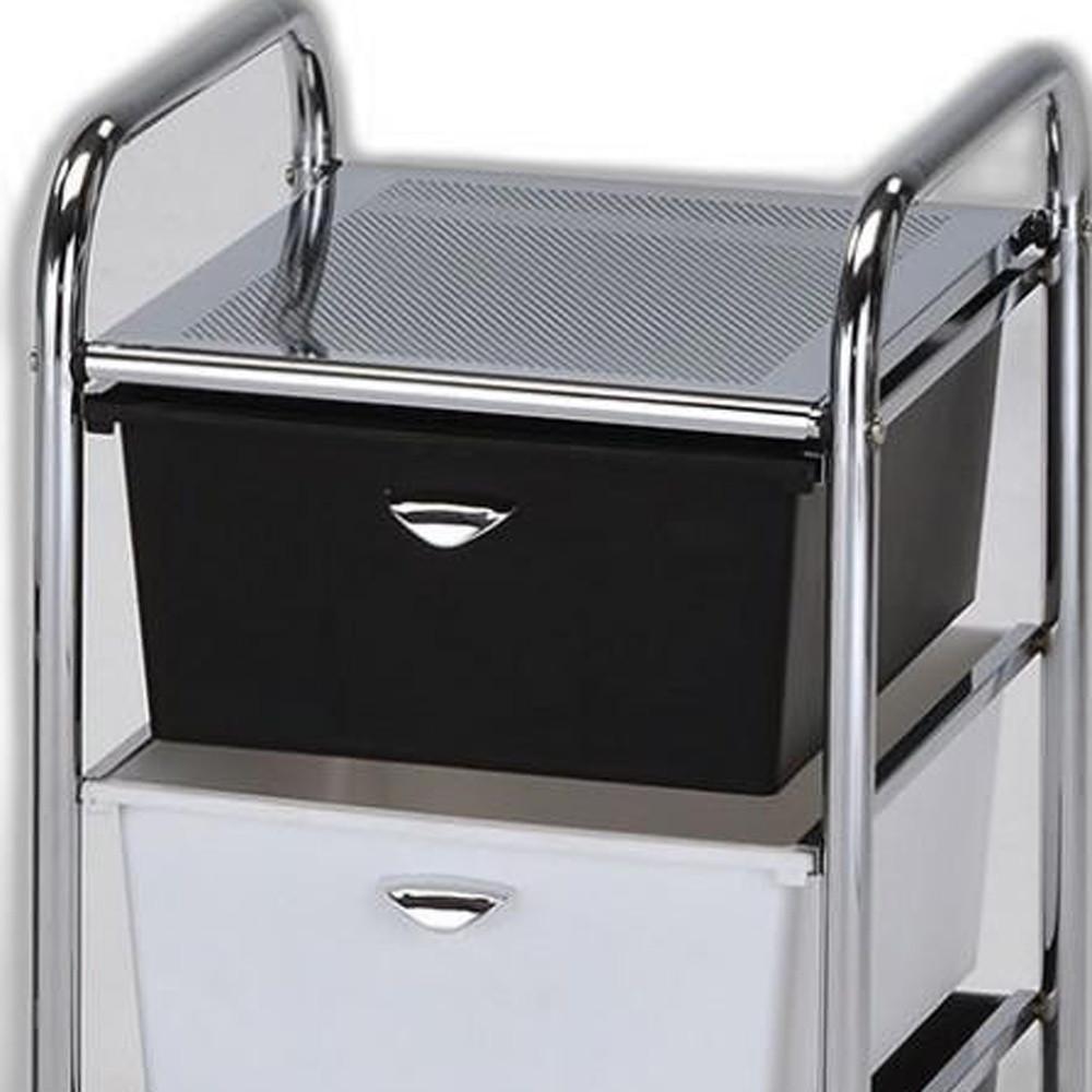 Achromatic Three Drawer Rolling Storage Cart