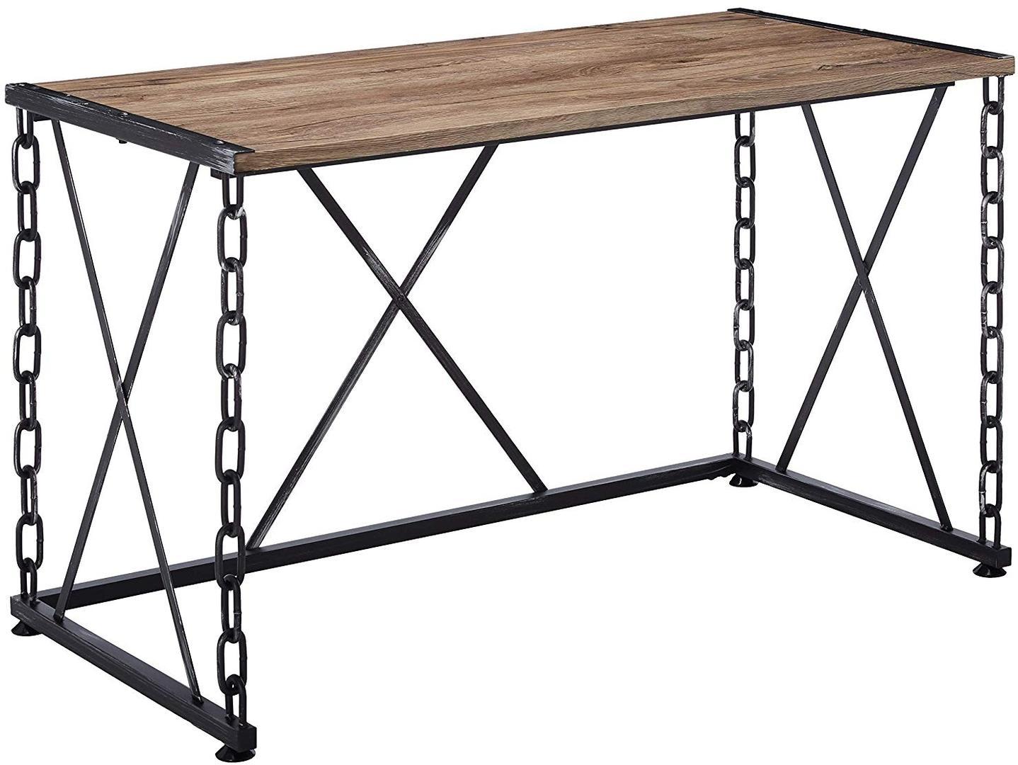 Modern Farmhouse Oak and Black Chain Link Office Desk