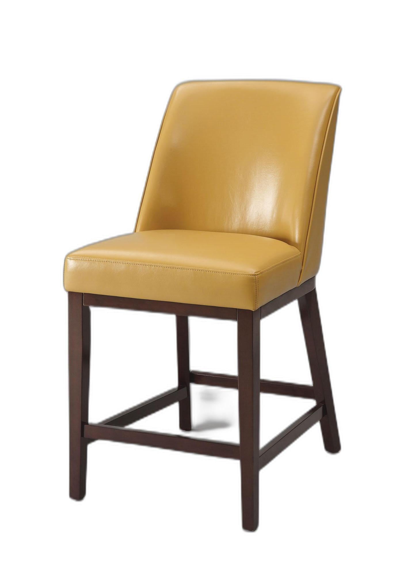 Counter Height Chair (Set-2), Yellow PU & Espresso - PU, FR Foam, Wood (Solid) Yellow PU & Espresso