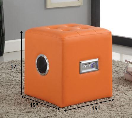 Lounge Ottoman with Bluetooth Speaker, Orange PU - PU, FR Foam Orange PU