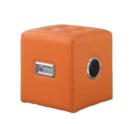 Lounge Ottoman with Bluetooth Speaker, Orange PU - PU, FR Foam Orange PU