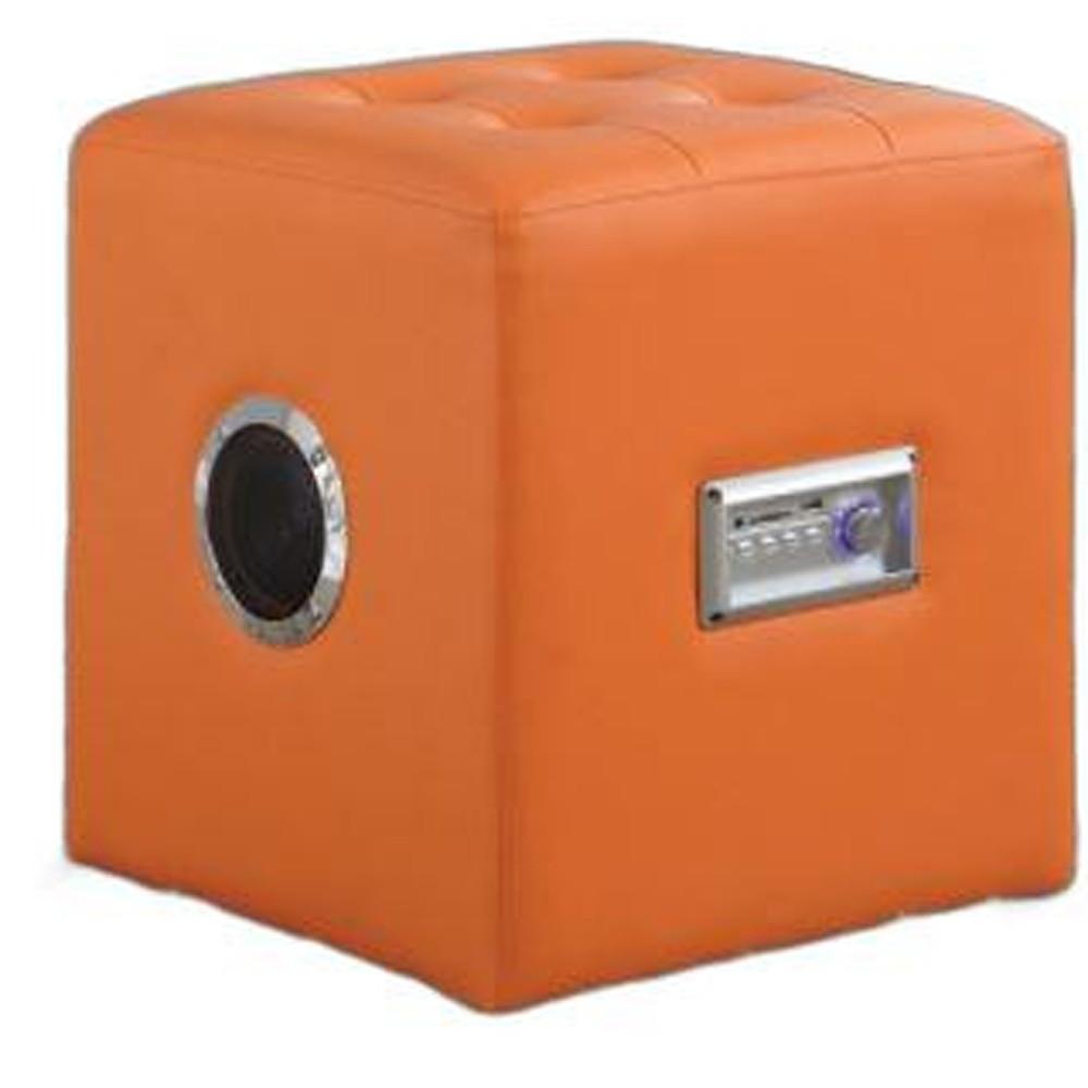 Lounge Ottoman with Bluetooth Speaker, Orange PU - PU, FR Foam Orange PU