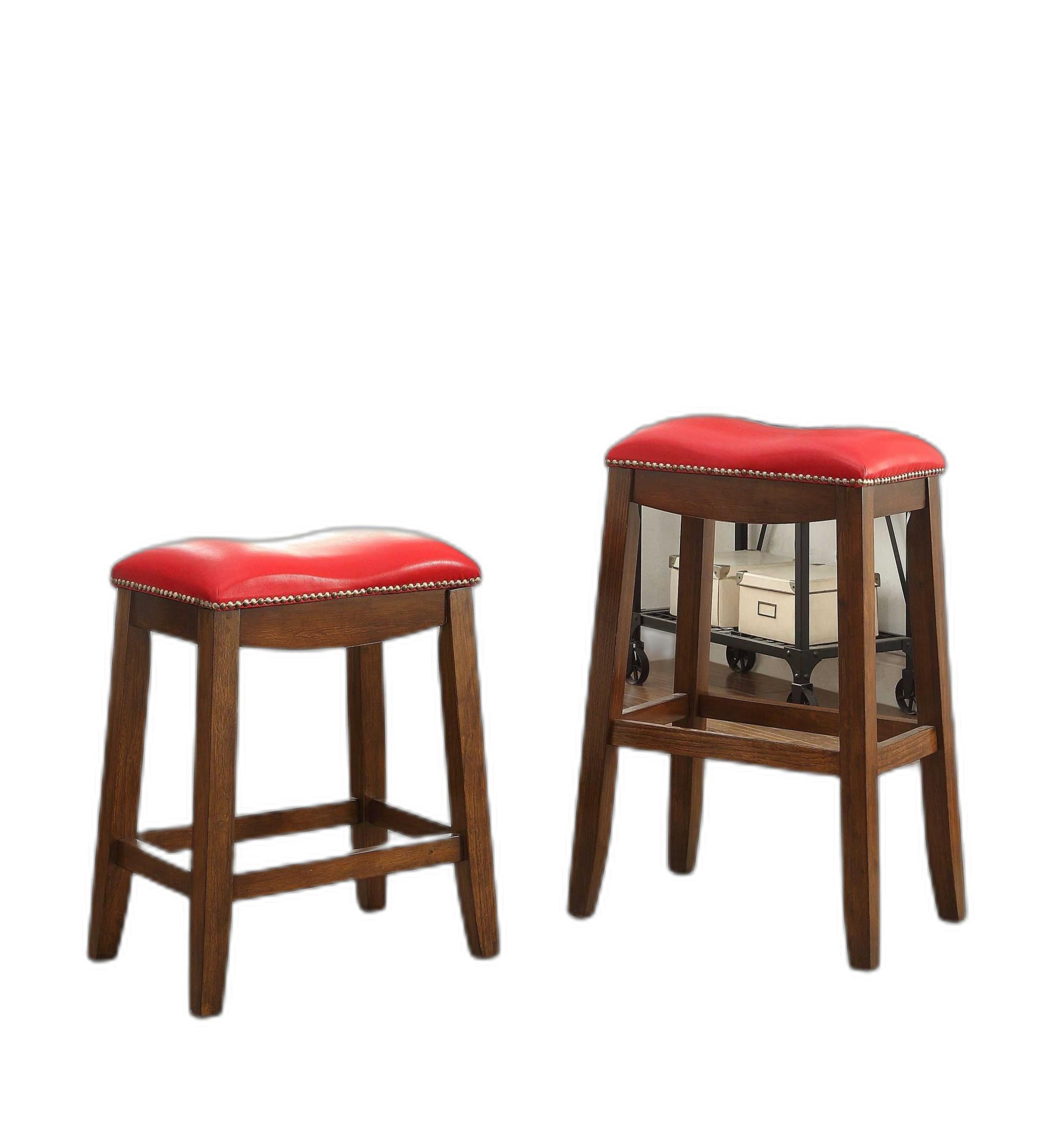 Delta Counter Height Stool (Set-2), Red PU & Oak