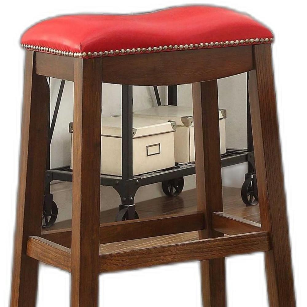 Delta Counter Height Stool (Set-2), Red PU & Oak