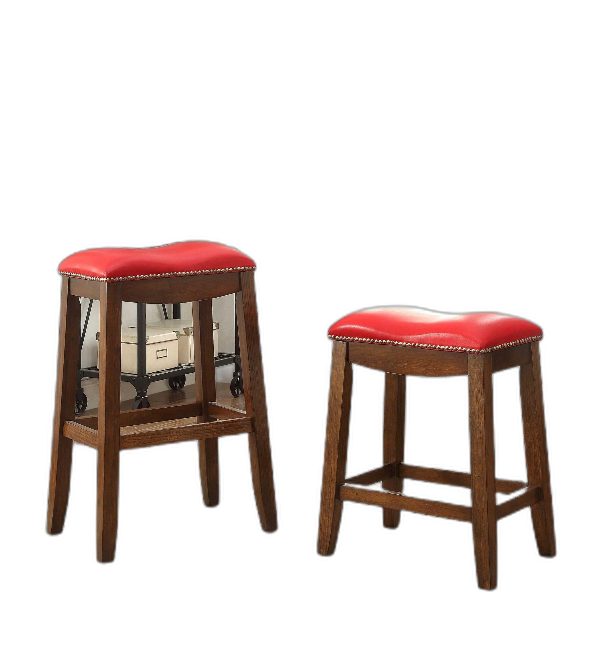 Bar Stool (Set-2), Red & Oak