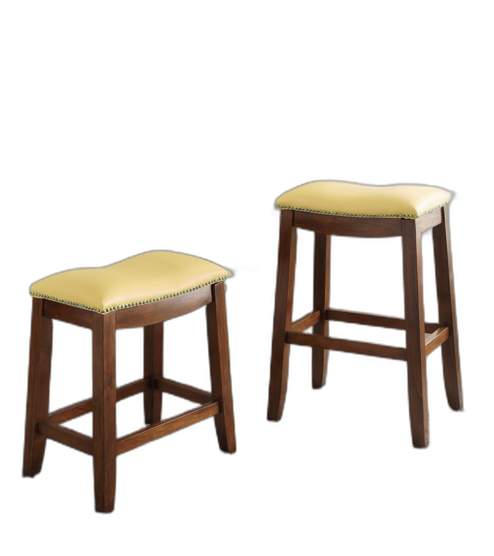 Bar Stool (Set-2), Yellow PU & Oak - PU, Hardwood Yellow PU & Oak