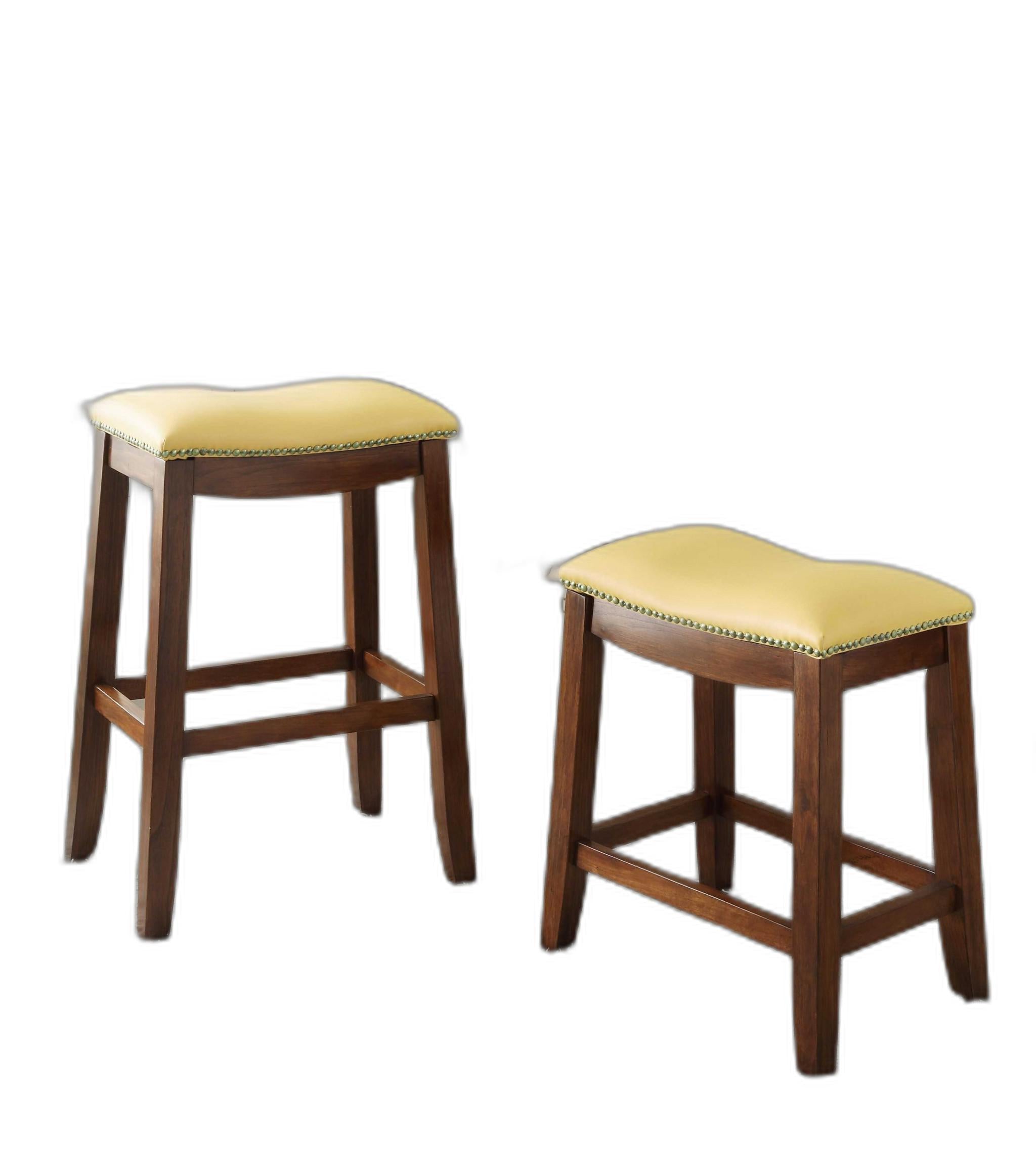 Bar Stool (Set-2), Yellow PU & Oak - PU, Hardwood Yellow PU & Oak