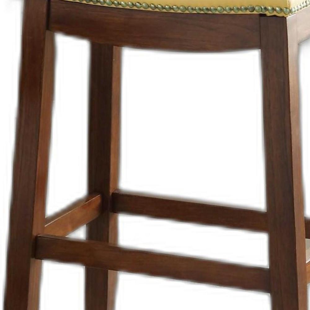 Bar Stool (Set-2), Yellow PU & Oak - PU, Hardwood Yellow PU & Oak