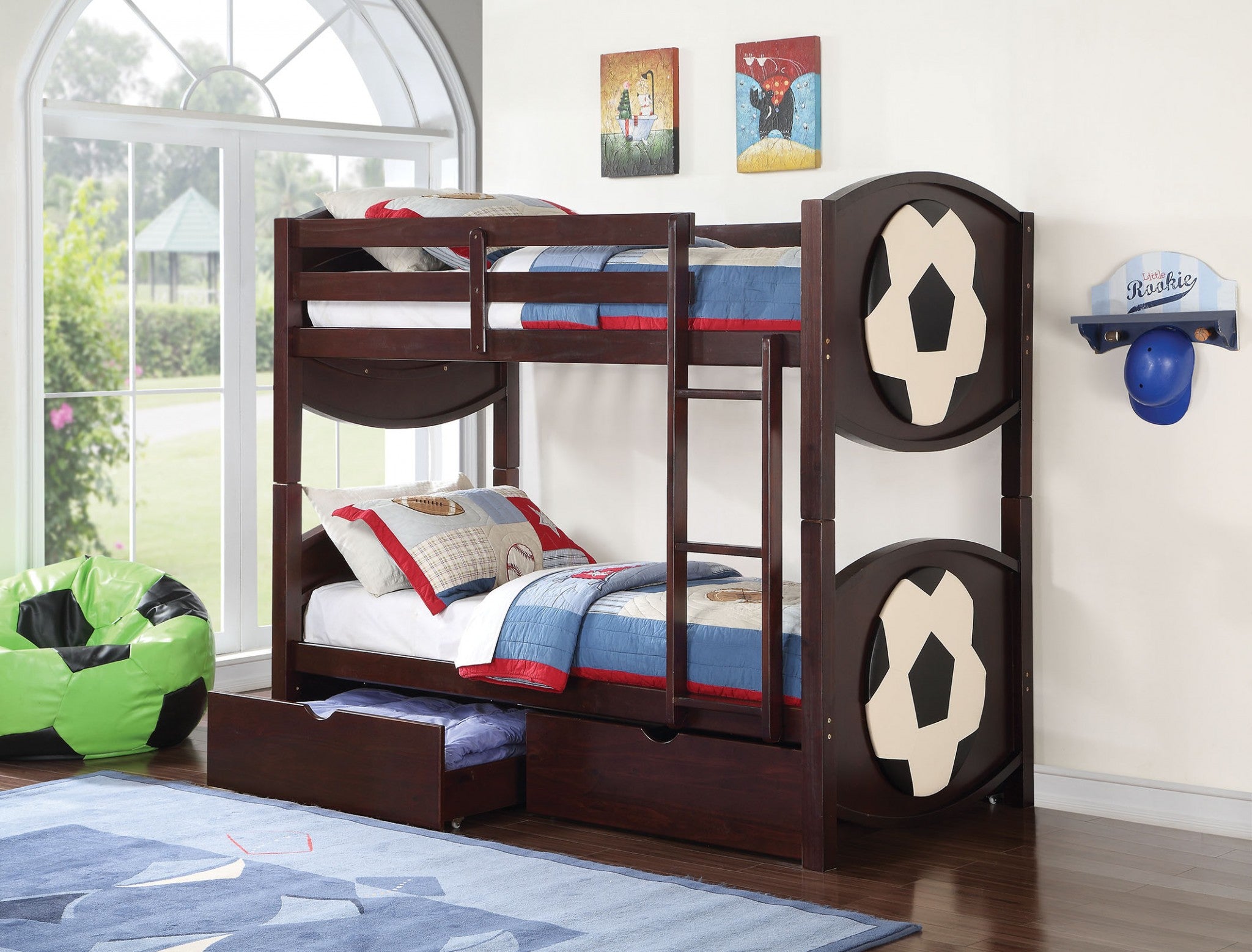 Soccer Twin/Twin Bunk Bed, Espresso - Pine wood & Plywood Espresso