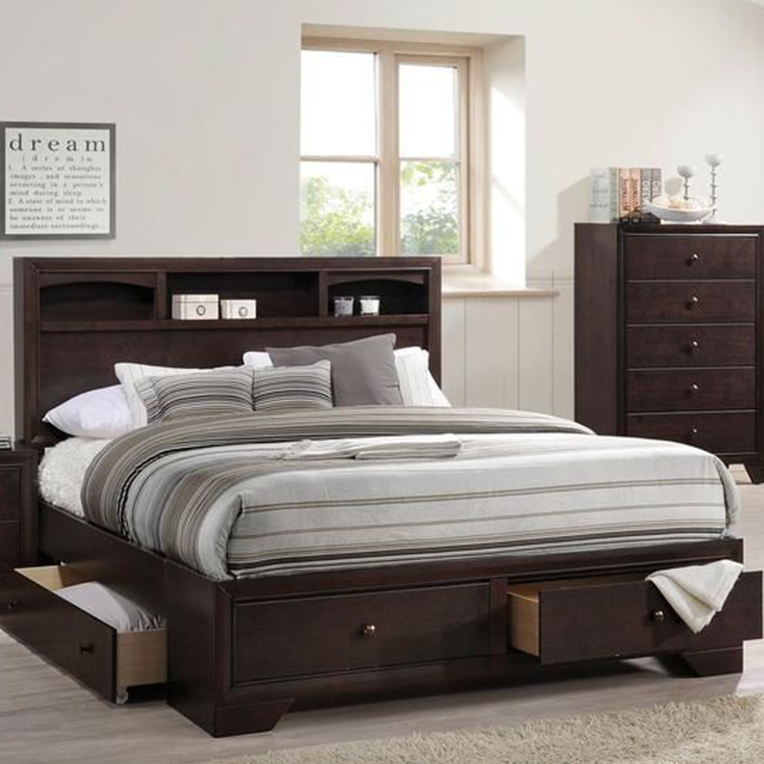 Rich Espresso Finish King Bed With Storage