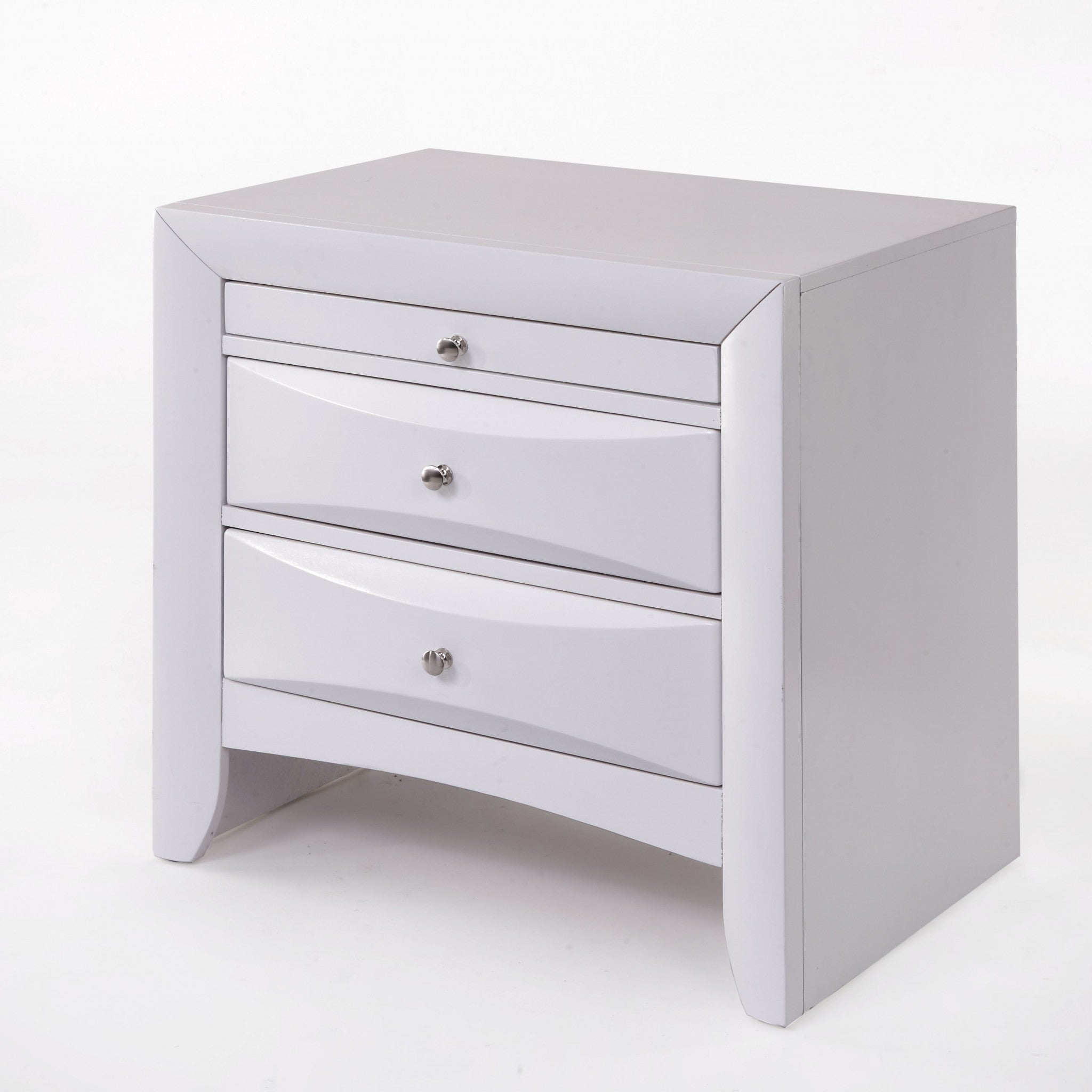 Elegant White 3 Drawer Nightstand