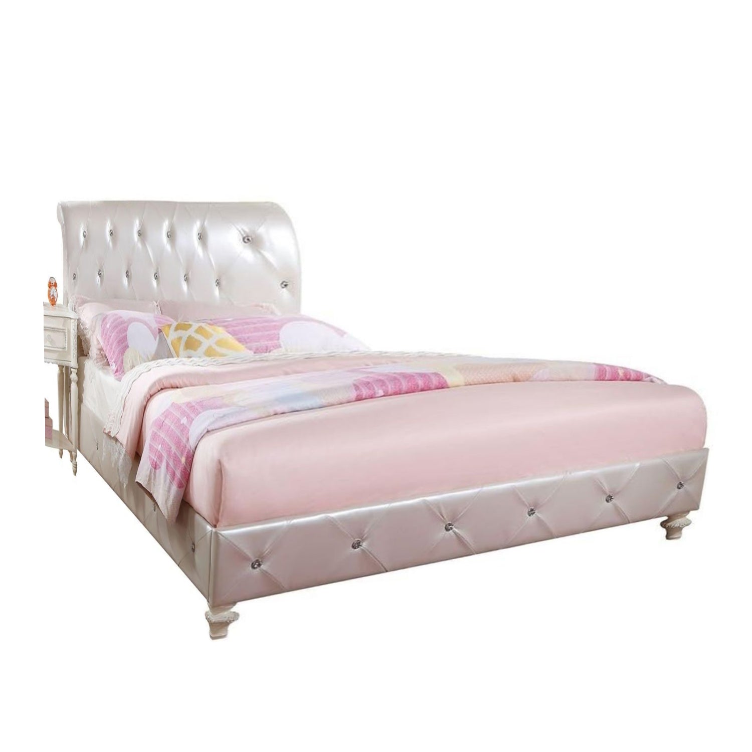 87" X 42" X 44" Pearl White Pu And Ivory Twin Padded Bed Default Title
