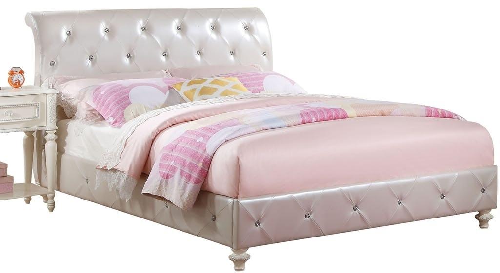 87" X 42" X 44" Pearl White Pu And Ivory Twin Padded Bed Default Title