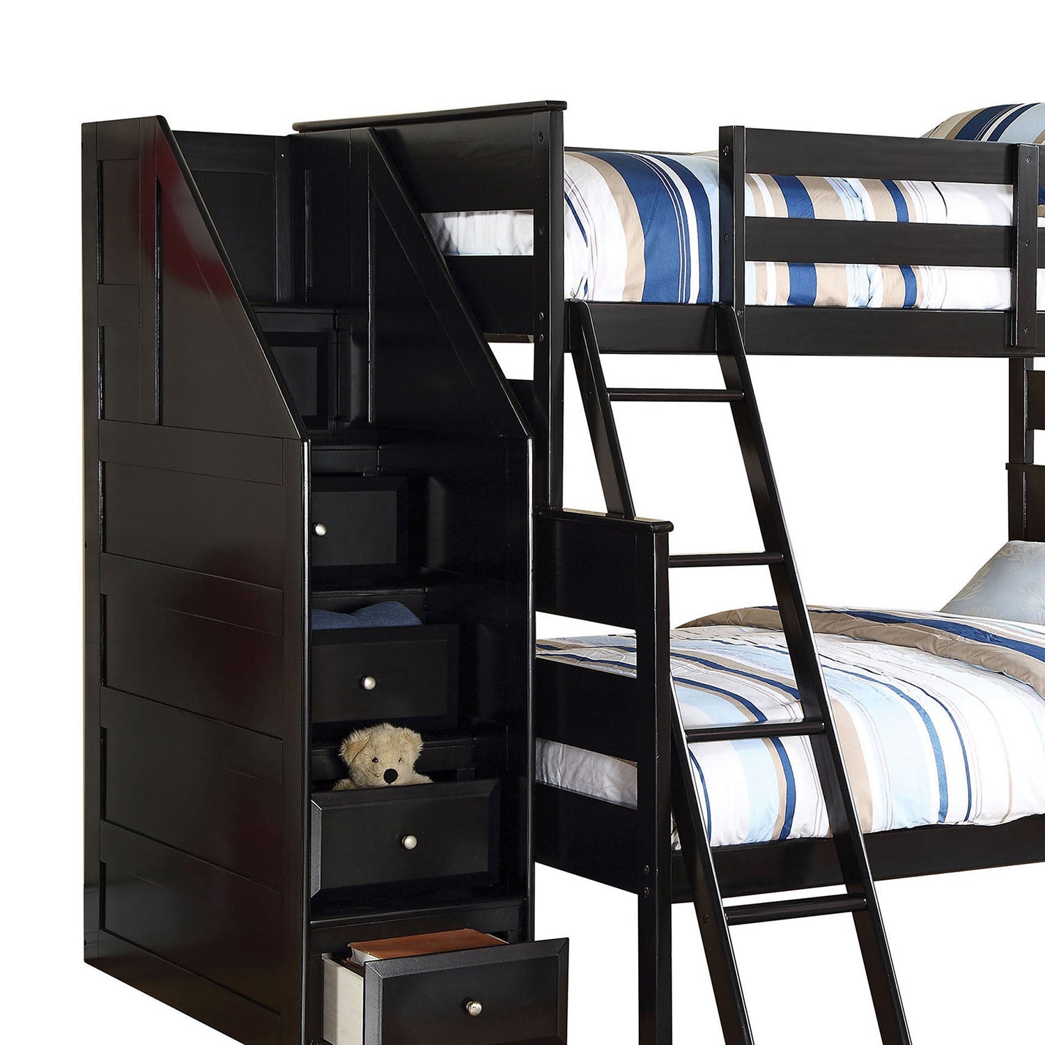 81" X 58" X 68" Black Twin Over Full Bunk Bed with Storage Ladder Default Title