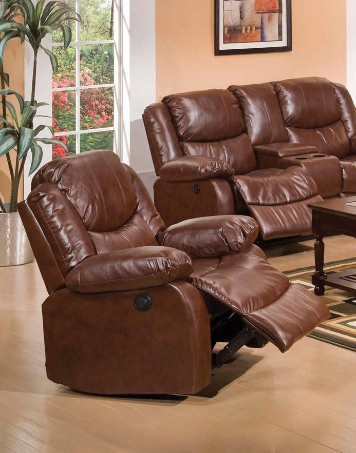Recliner (Power Motion), Brown Bonded Leather Match - Bonded Leather, PU, Foam, Brown Bonded Leather Match