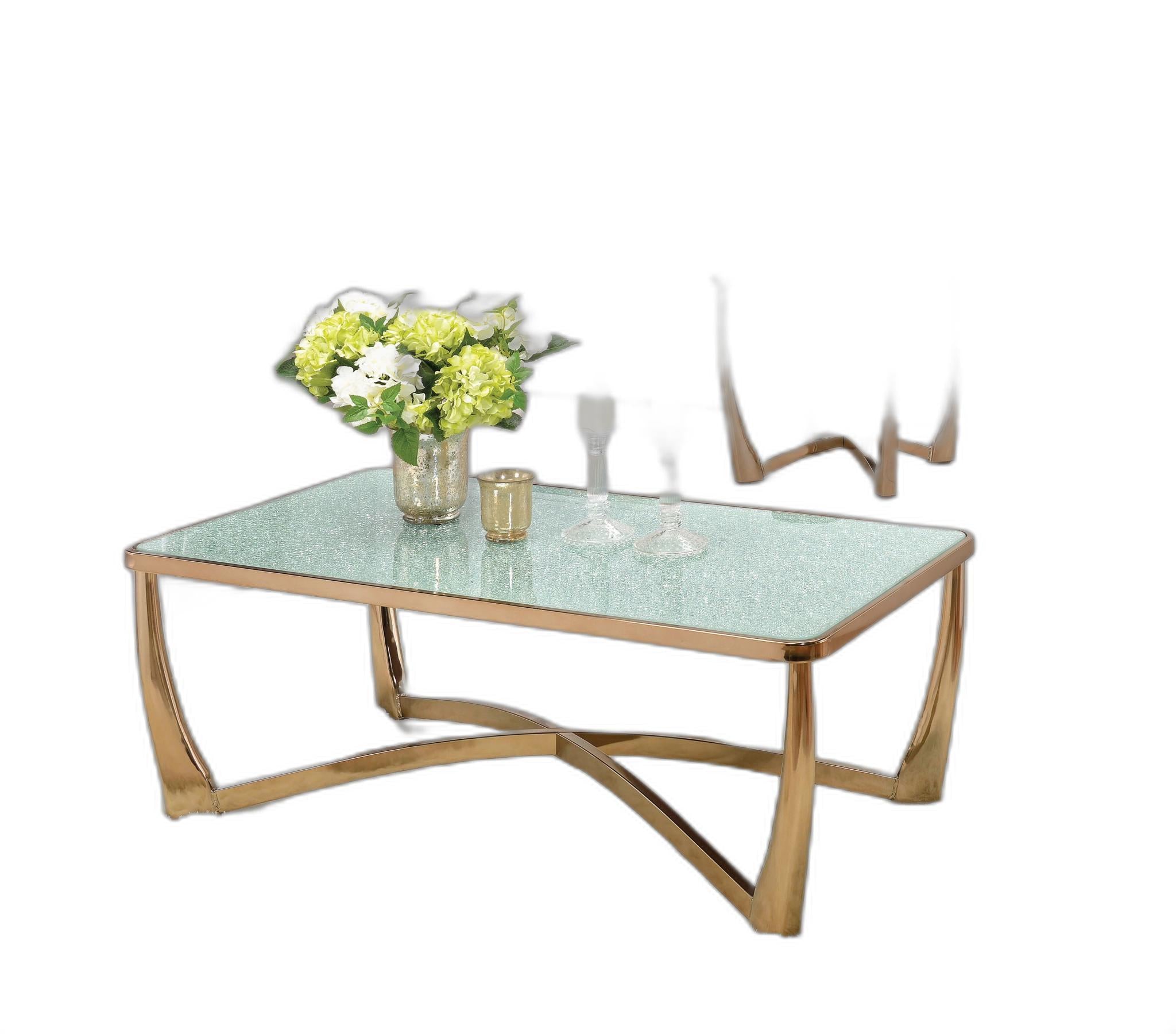 Coffee Table, Champagne & Crackle Mirror - Crackle Glass w/Mirror, M Champagne & Crackle Mirror