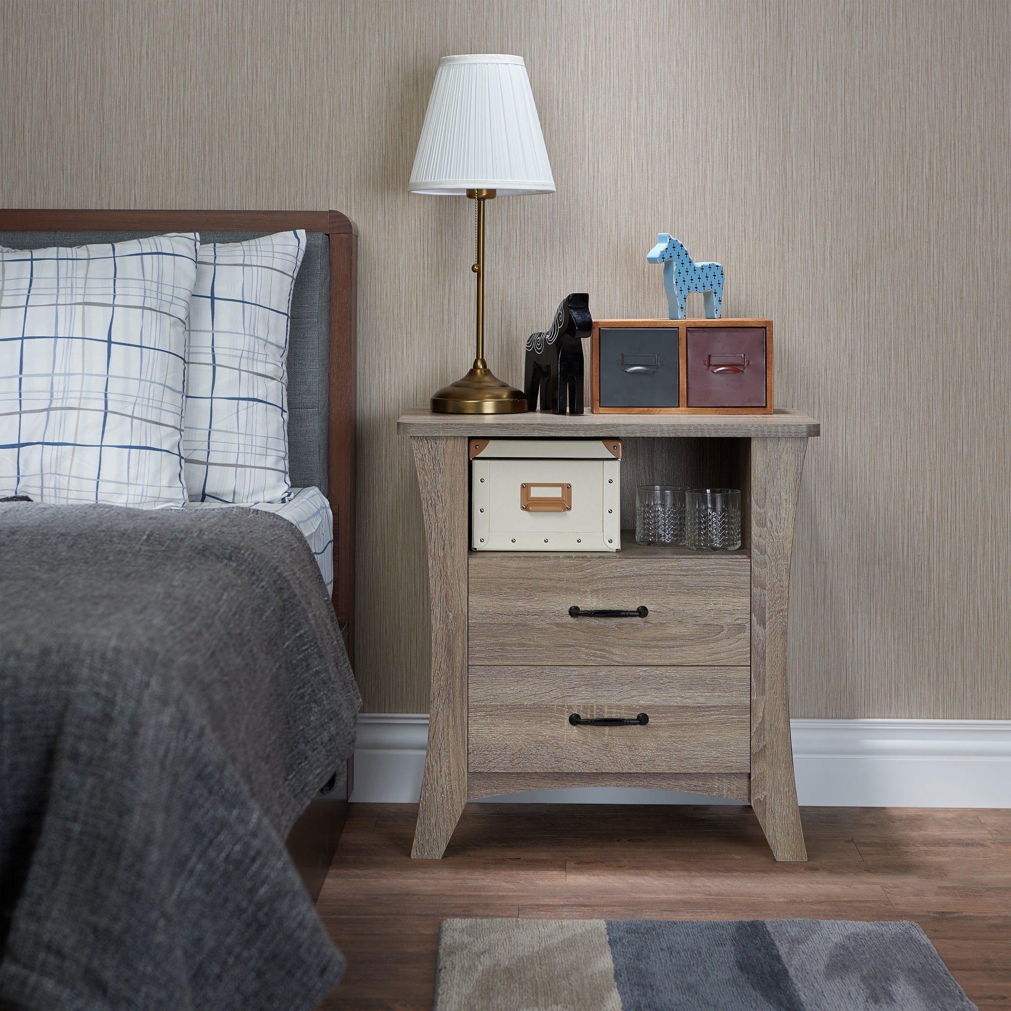 Updated Rustic Natural Wood Finish Nightstand