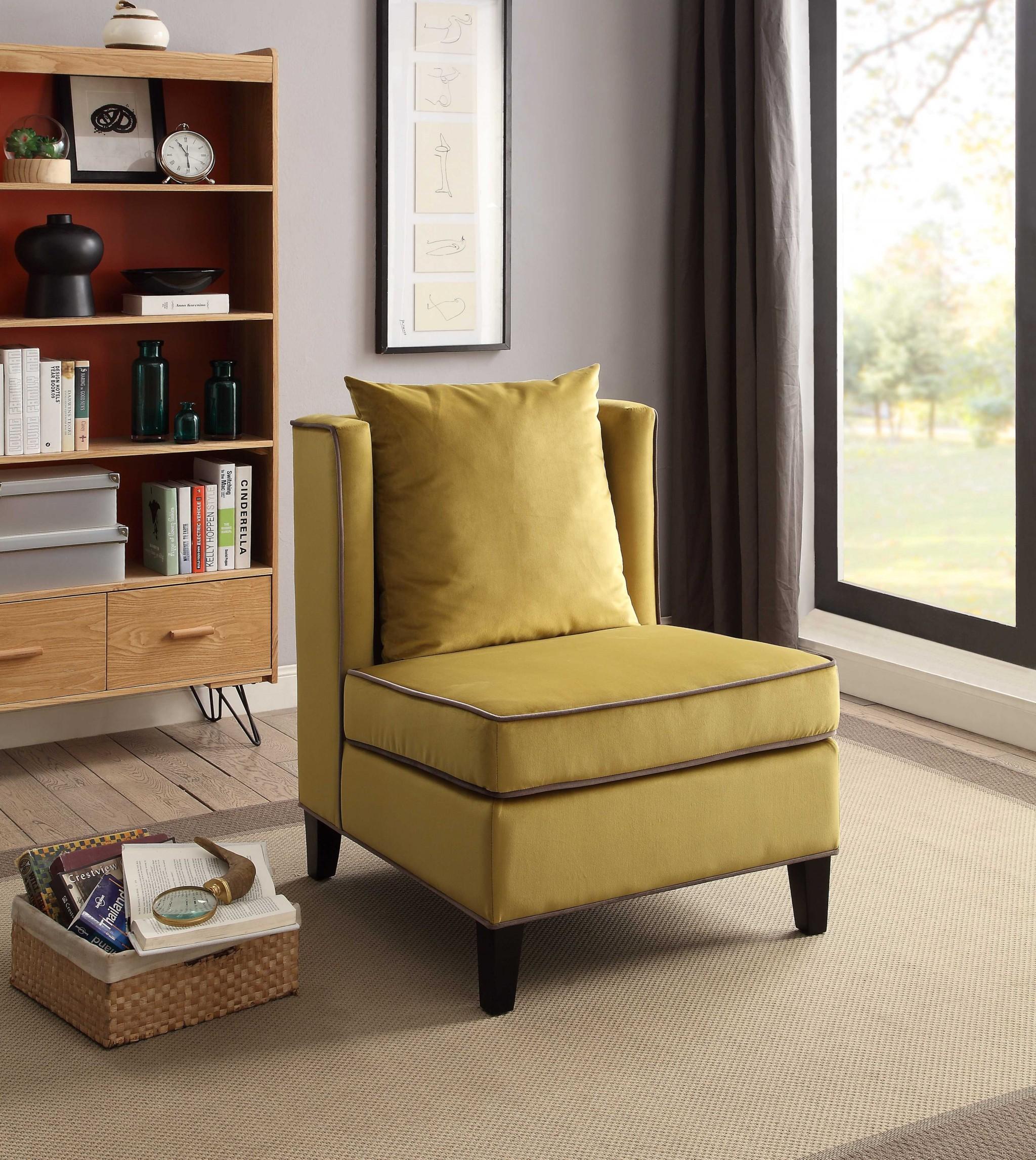 Dark Yellow Velvet with Piping Accent Chair