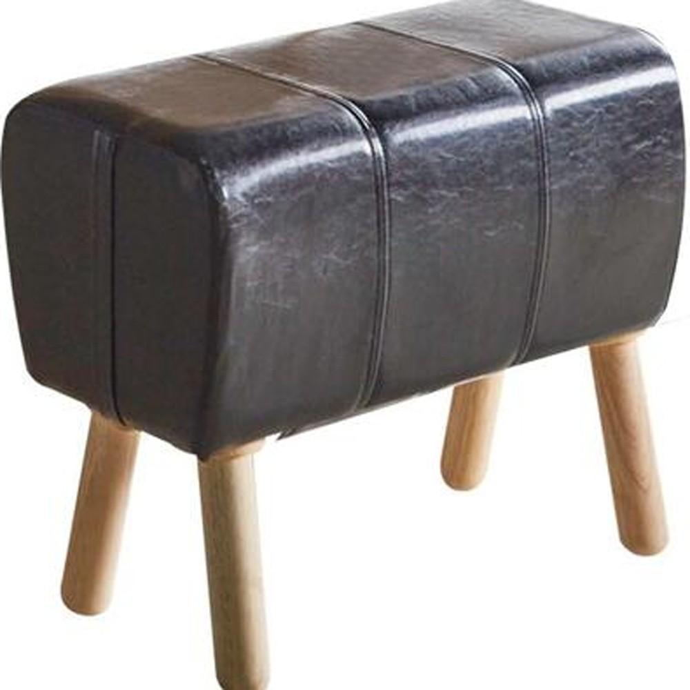 Mid Century Modern Black Faux Leather Stool