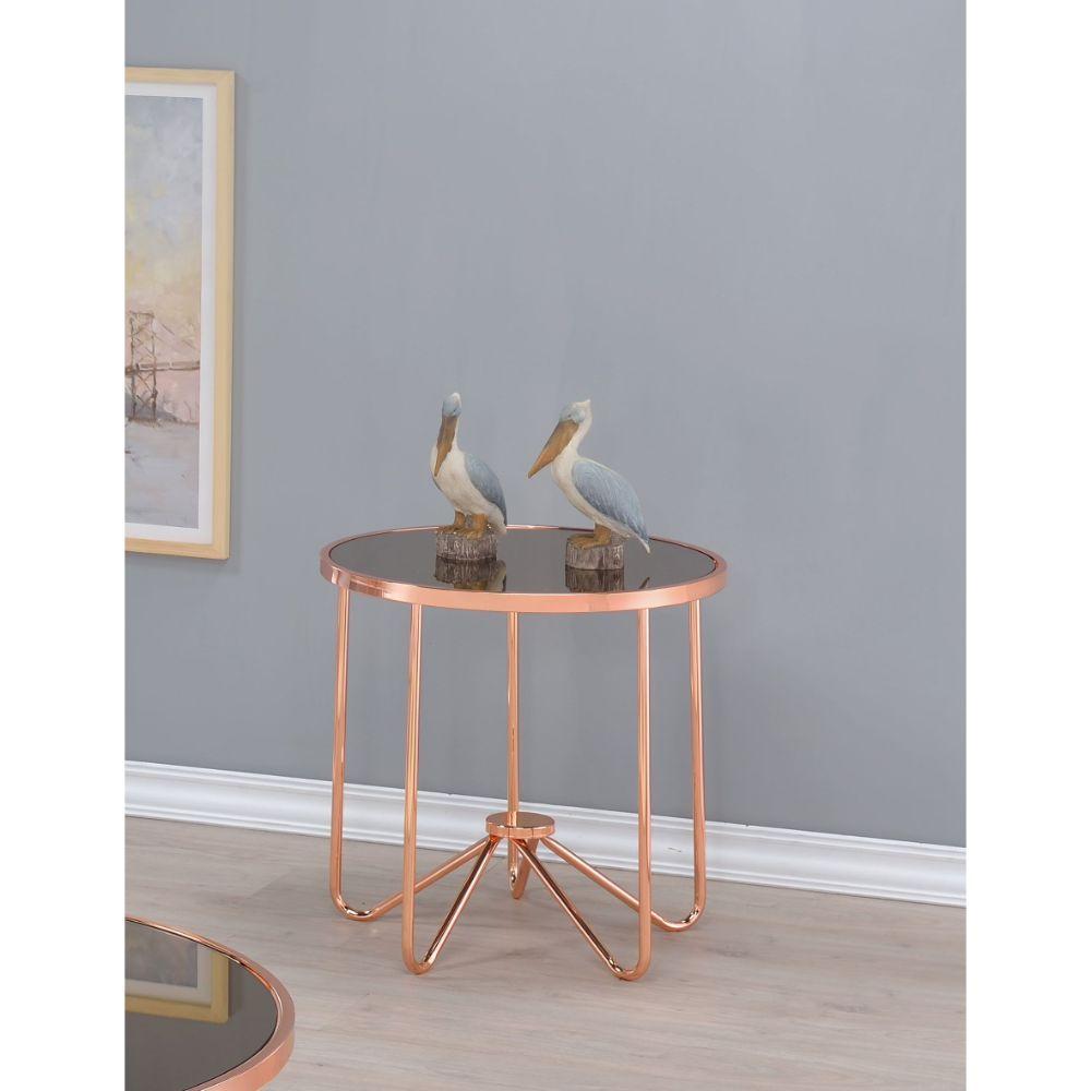 Rose Gold and Smokey Glass Top End Table