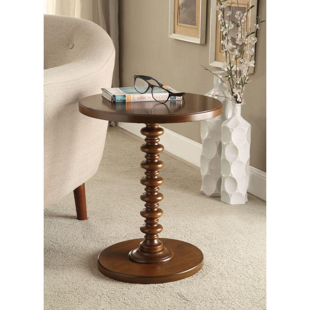 Fun Walnut Wood Pedestal End Table