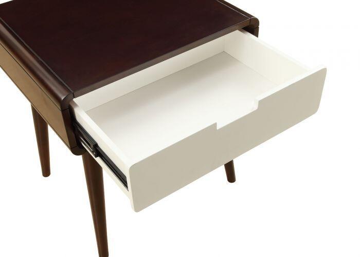 Mahogony and White USB Side Table with Drawer