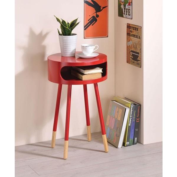 Bentwood Red Retro Round Wooden End Table