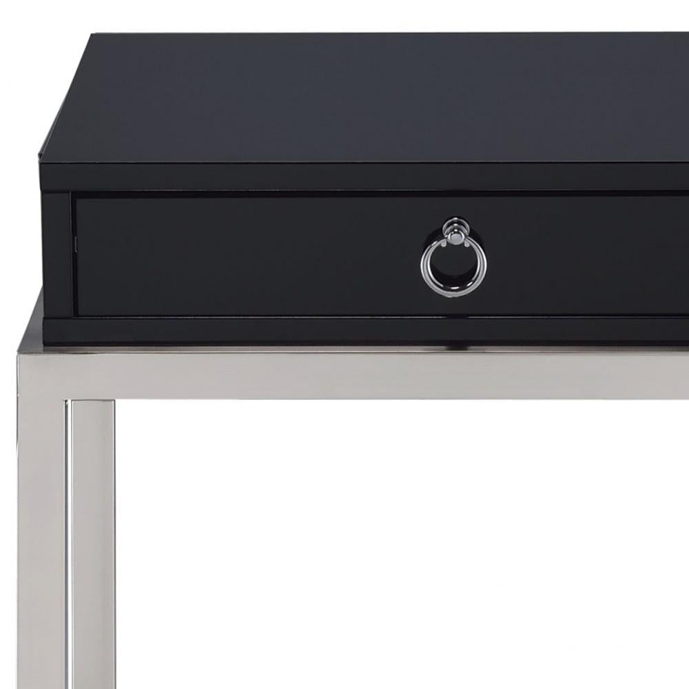 Black and Chrome End Table with Ring Pull Drawer