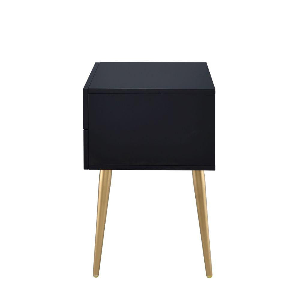 Sleek Black And Gold Two Drawer End Table