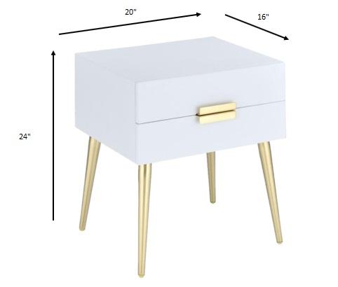 Sleek White And Gold Two Drawer End Table