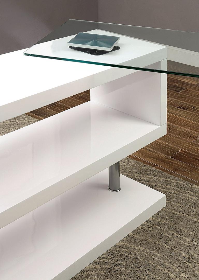 Contemporary White Swivel L Shaped Office Desk