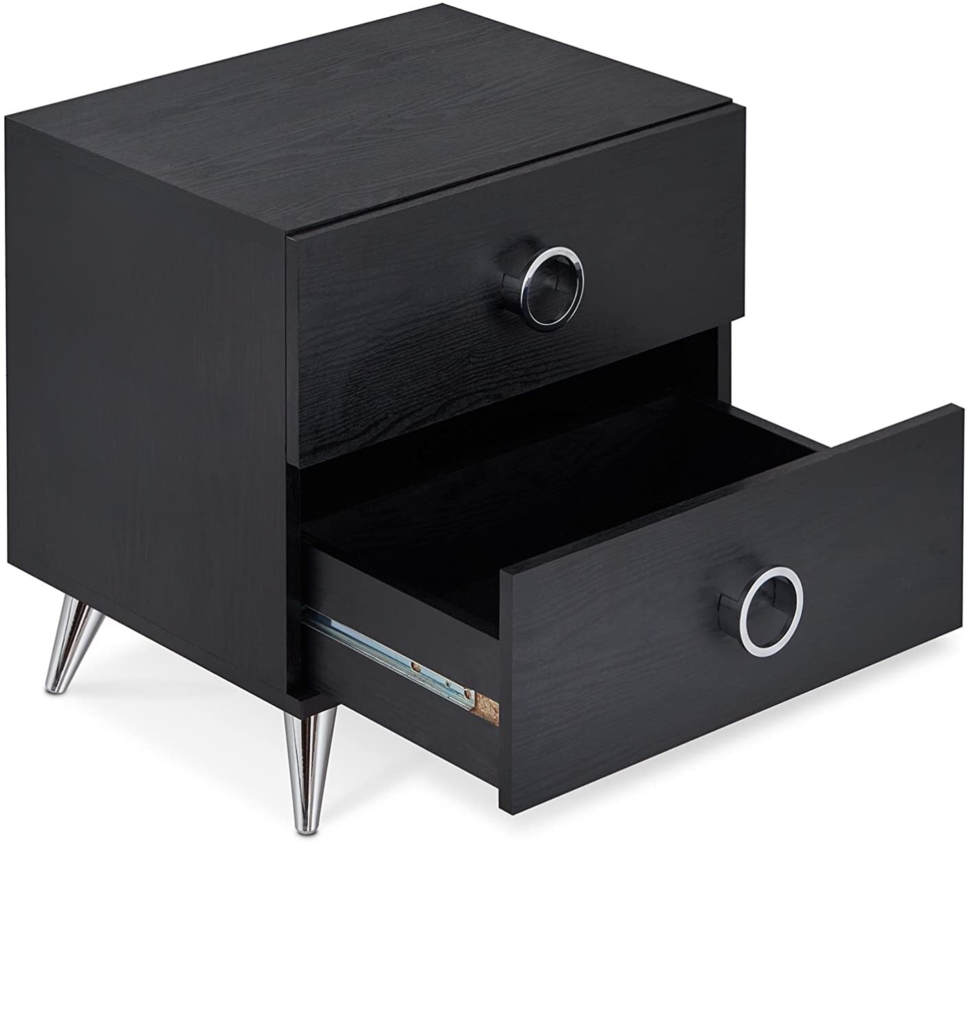 Black Chrome 2 Drawer Nightstand