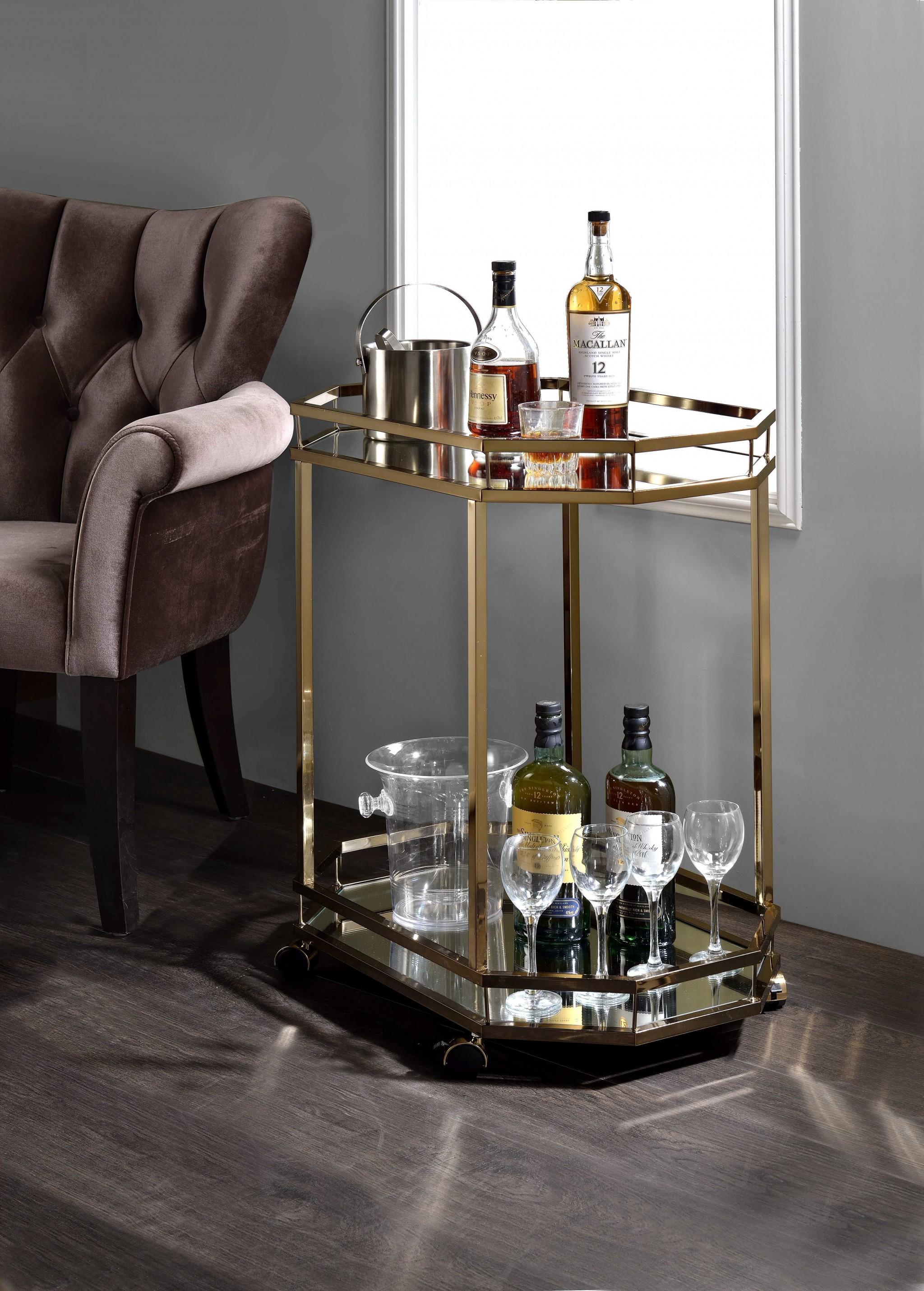 23" X 21.5" X 32.5" Clear Glass And Gold Serving Cart Default Title