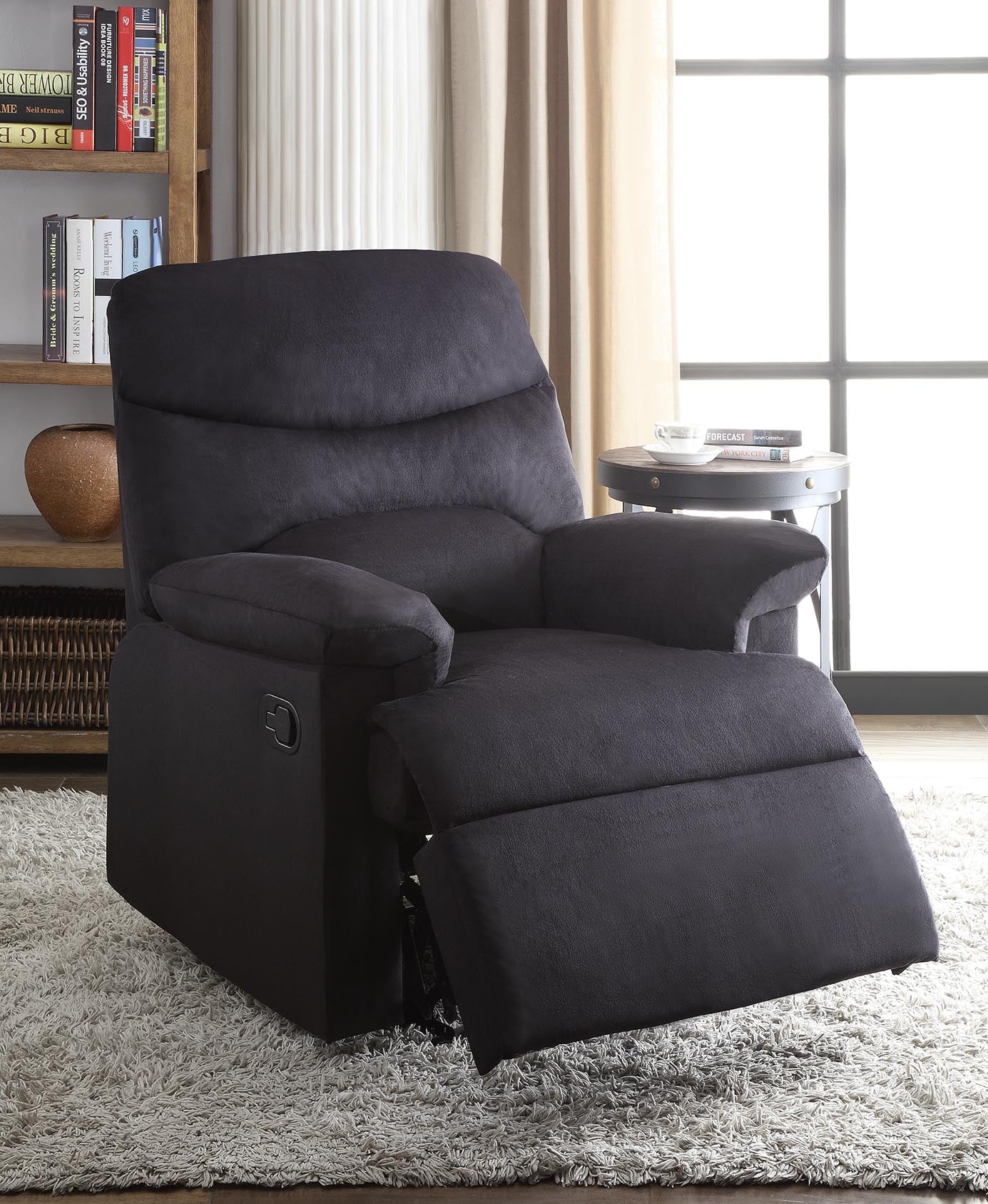 Recliner , Black Woven Fabric - Woven Fabric, Wood (Solid Black Woven Fabric